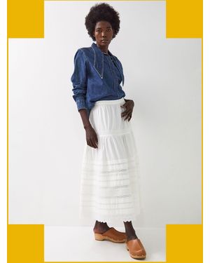 Monsoon East Betsy Broderie Midi Skirt Ivory - White