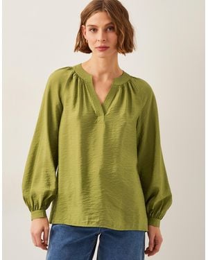 Monsoon Aya Long Sleeve Satin Blouse - Green