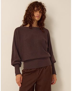 Monsoon Remi Ribbed Boat Neck Jumper Brown
