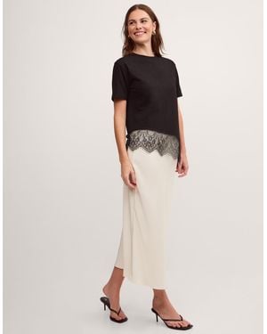 Monsoon Lola Lace Jersey T-shirt Black - Natural