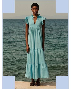 Monsoon Devotion Twins Lunaire Frill Tiered Maxi Dress Blue - Green