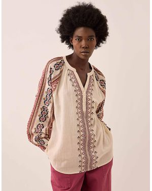Monsoon East Gabriette Geometric Print Embroidered Top Ivory - Natural