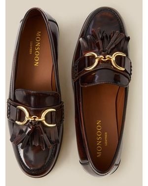 Monsoon Harley Fringe Patent Loafers Brown