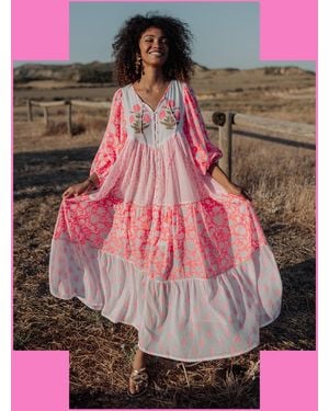 Monsoon Piti Cuiti Floral Tiered Maxi Dress Orange - Pink