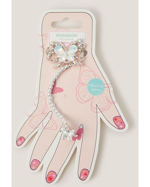 Monsoon Butterfly Linked Bracelet & Ring Set Silver - Pink