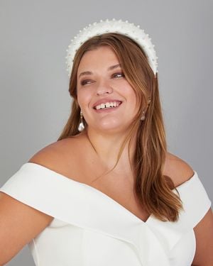 Monsoon Women's White Beaded Pearl Padded Bridal Headband, Size: 20x19cm