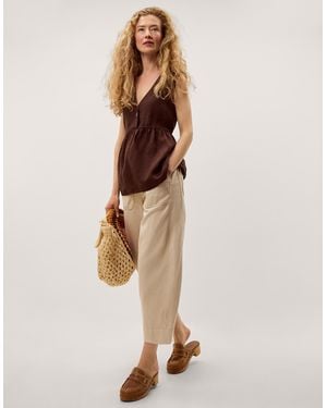 Monsoon Megan Cropped Barrel Trousers Natural