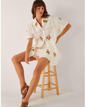Monsoon Luna Floral Embroidered Shorts White - Natural