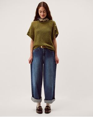 Monsoon Bree Button Knit Jumper Green - Blue
