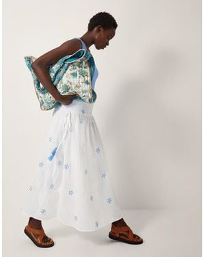 Monsoon Daisy Embroidered Floral Midi Skirt White