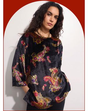 Monsoon East Lucille Velvet Top Black - Red