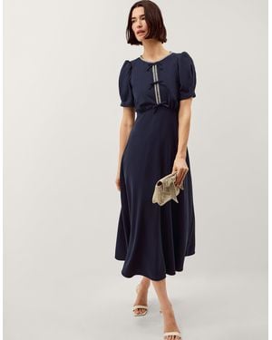Monsoon Bonnie Puff Sleeve Midi Dress - Blue