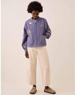 Monsoon East Anyar Botanical Embroidered Cotton Twill Jacket Blue - Purple