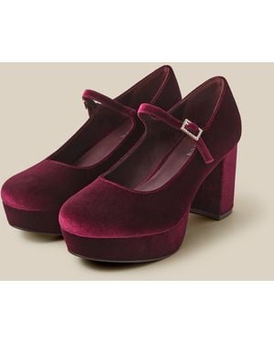 Monsoon Polly Velvet Mary Jane Platform Heels Red - Purple