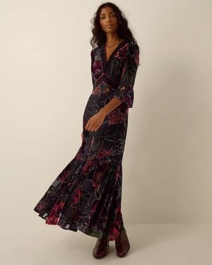 Monsoon Women's Burgundy Floral Devoré Anya Maxi Dress, Size: 10 - Brown
