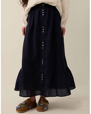 Monsoon East Liza Midi Linen Skirt Blue