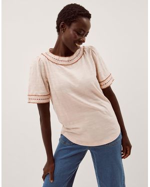 Monsoon Tina Trim Jersey T-shirt Ivory - Blue