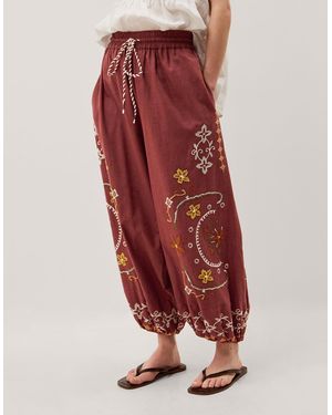 Monsoon Greta Embroidered Balloon Trousers Brown