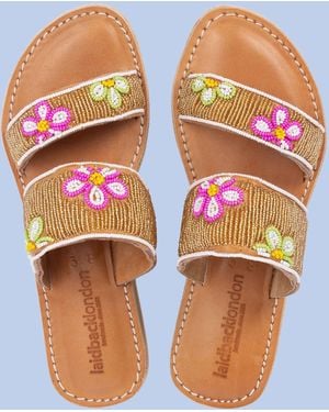 Monsoon Laidback London Roman Flower Beaded Leather Sandals Gold - Orange