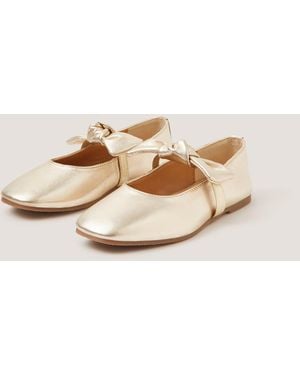 Monsoon Bow Strap Metallic Leather Ballet Flats Gold - Natural