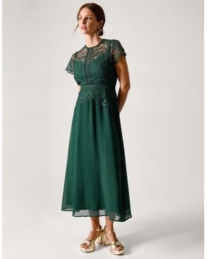 Monsoon Monica Lace Midi Bridesmaid Dress Green