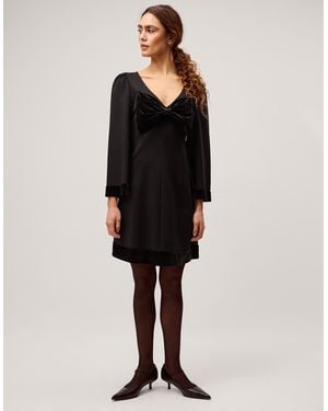 Monsoon Blair Velvet Bow Long Sleeve Mini Dress Black