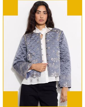 Monsoon East Quilted Velvet Jacket Grey