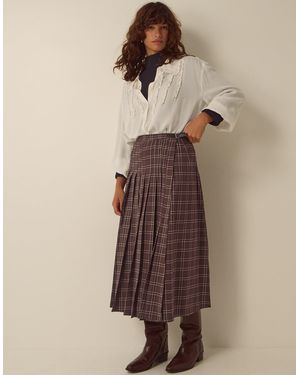 Monsoon Gracie Check Print Midi Skirt Brown - Natural