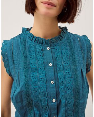 Monsoon Trish Sleeveless Broderie Frill Top Teal - Blue