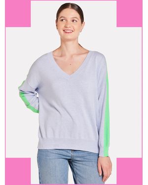 Monsoon Wispr Summer Stripe V-neck Jumper Blue - White