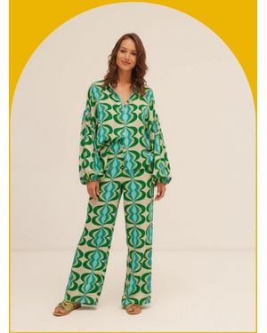 Monsoon Sundress Coquelicot Printed Wide Leg Trousers Green - Yellow