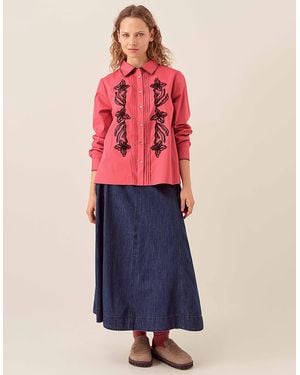 Monsoon East Sumeera Embroidered Cotton Shirt Pink