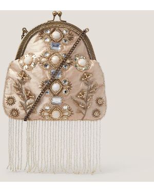 Monsoon Adela Gemstone Embellished Tassel Purse - Natural