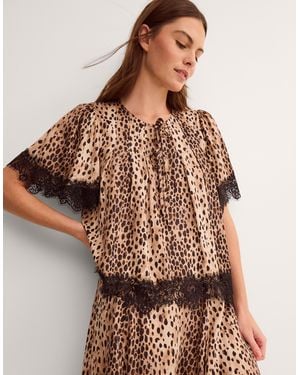 Monsoon Babette Leopard Print Lace Top Brown