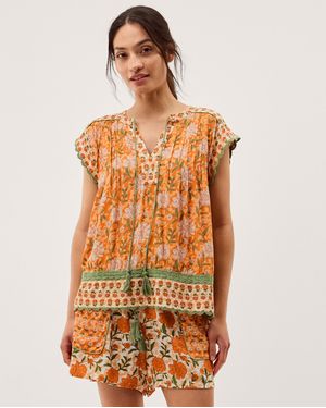 Monsoon Carris Floral Scallop Trim Top - Orange