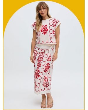 Monsoon Raffya Freya Embroidered Midi Wrap Skirt Multi - White