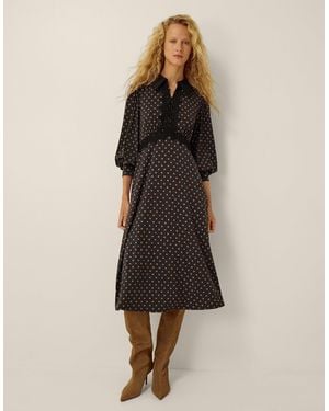 Monsoon Sally Lace Polka Dot Jersey Midi Dress Black
