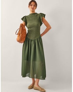 Monsoon Dee Drop Waist Midi Dress Green