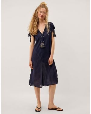 Monsoon Mia Tassel Stripe Midi Kaftan Blue