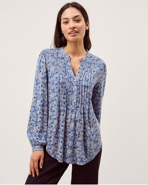 Monsoon Nina Floral Jersey Blouse Blue