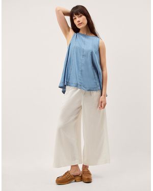 Monsoon Maisie Linen Blend Cropped Wide Leg Trousers White - Blue