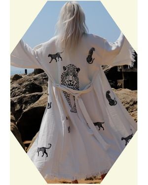 Monsoon Meraki Beach Wild Leopard Kimono Robe Cream - Grey