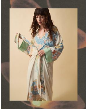 Monsoon Clemence Women's Cream & Blue Floral Print Amelie Tie Front Midi Dress, Size: Xl - Natural