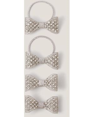 Monsoon 4-pack Rhinestone Bow Hair Bands & Clips Silver - White