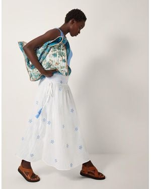 Monsoon Daisy Embroidered Floral Midi Skirt White