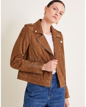 Monsoon Sienna Suede Jacket Tan - Blue