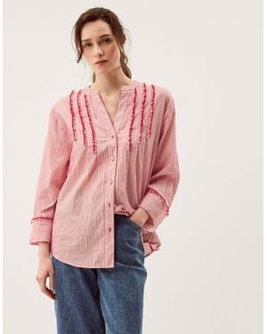 Monsoon Ceres Frill Stripe Shirt Red - Pink
