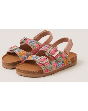 Monsoon Floral Beaded Buckle Strap Sandals Multi - Pink