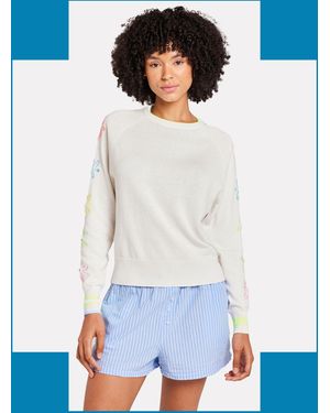 Monsoon Wispr Floral Embroidery Crew Neck Jumper White