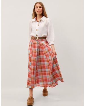 Monsoon Cecily Check Midi Skirt Orange - Red